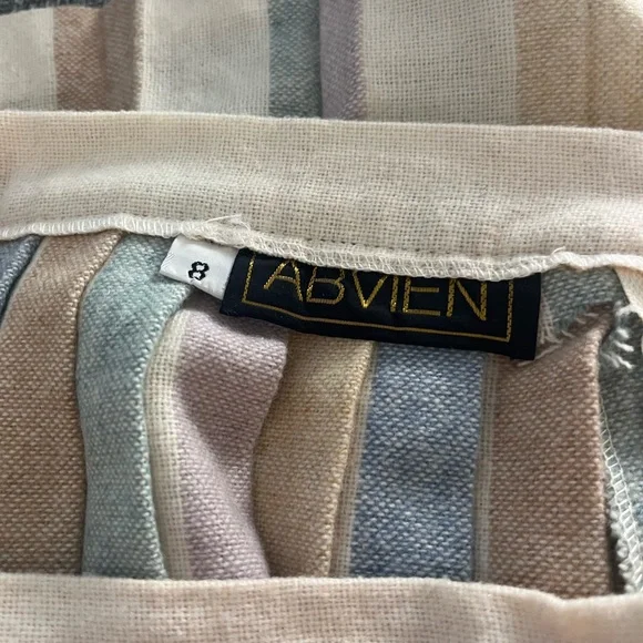 ABVIEN vintage Midi pleaded Skirt rainbow pastels diamond stripes over cream 8 - Picture 4 of 6